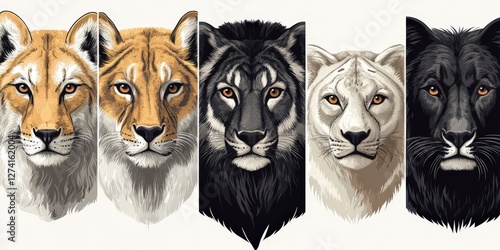 A majestic lion’s head emerges from shadows, eyes piercing through the monochrome mystery. Each detail intricately defined, capturing raw power and elegance in a captivating black-and-white tableau