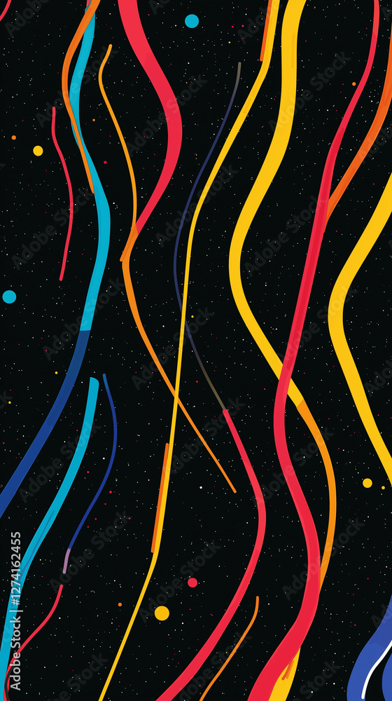 Waving strips of color against a tiny dots background