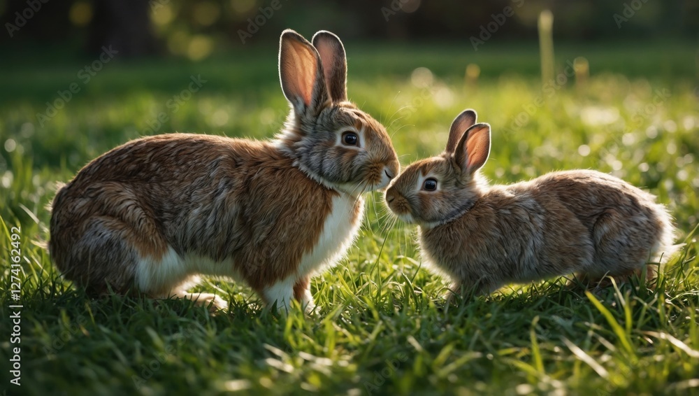 View of rabbits on green grass View of rabbits on green grass