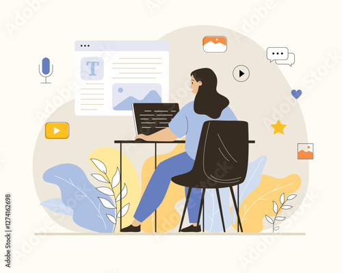 Content management concept. Content manager develops content strategy for web sites. Flat vector illustration.	
