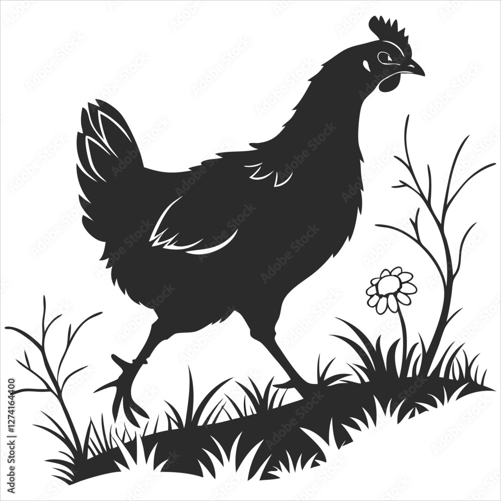 Fototapeta premium silhouette chicken image on white background