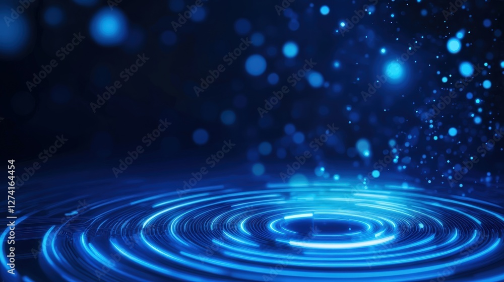 A serene close-up of rippling water, illuminated by ethereal blue particles A serene close-up of rippling water, illuminated by ethereal blue particles