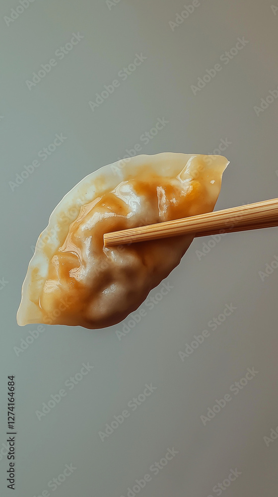 Chinese dumpling with chopsticks and copy space