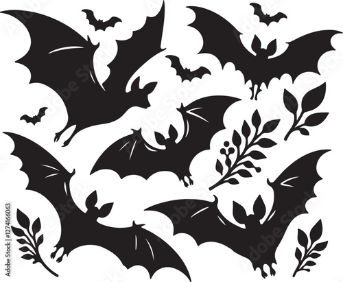  bats silhouette vector style minimalist white background