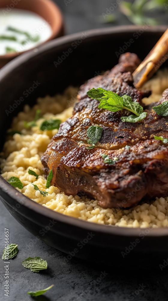 Moroccan lamb roast with couscous vertical