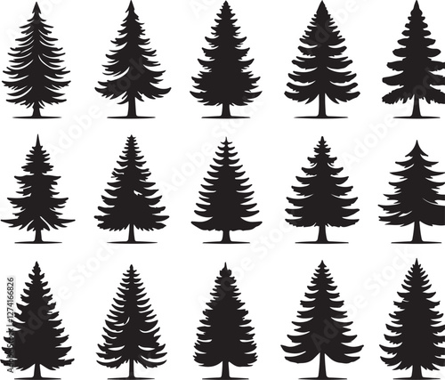 set of tree silhouette vector style minimalist white background