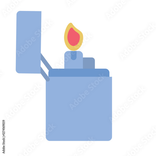 Flat vector illustration of an open lighter with flame, representing fire source or smoking accessory in minimalist style