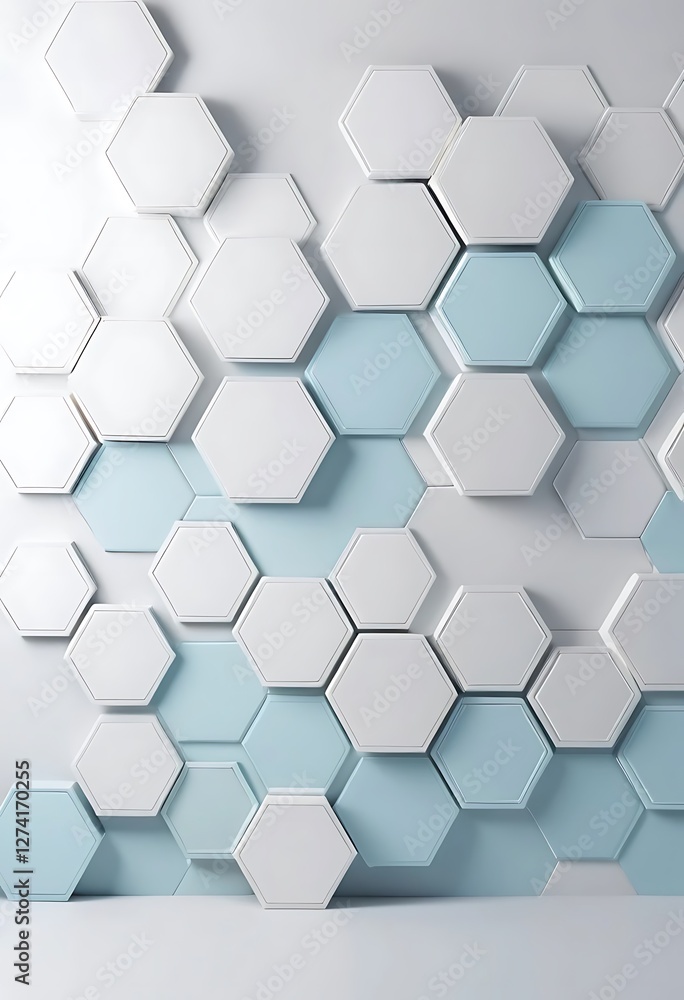Fototapeta premium Hexagonal Harmony, An Abstract Composition in White and Soft Blue