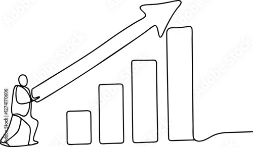 Businessman Pushing Upward Trending Growth Chart Arrow Success
