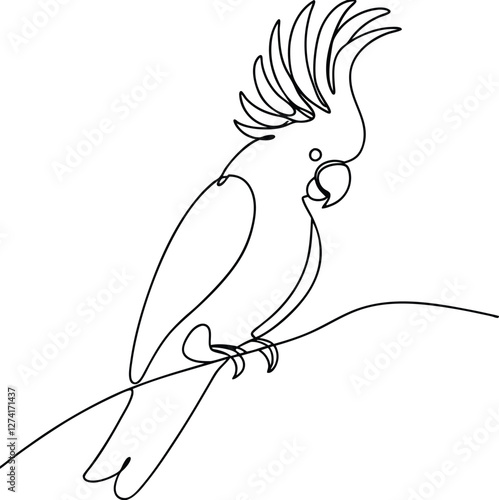 Elegant OneLine Drawing of a SulphurCrested Cockatoo Bird