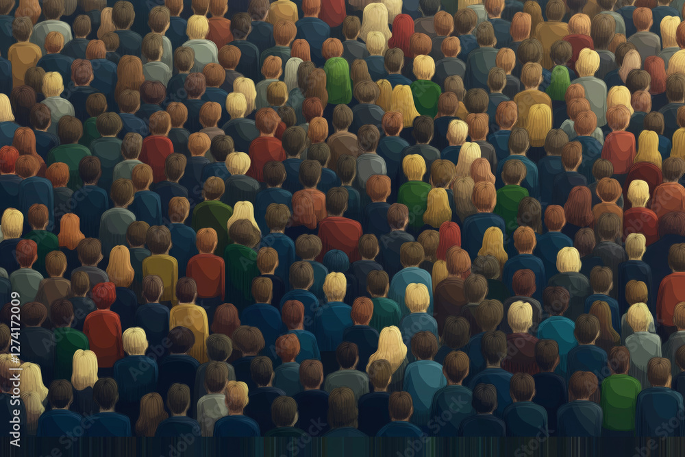 Obraz premium Crowd of people in different color and ethnicity vector illustration. Multiculturalism.