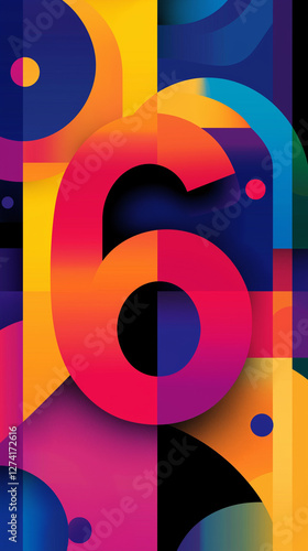 Obraz na płótnie Illustration of number six in vivid colors and shapes w salonie