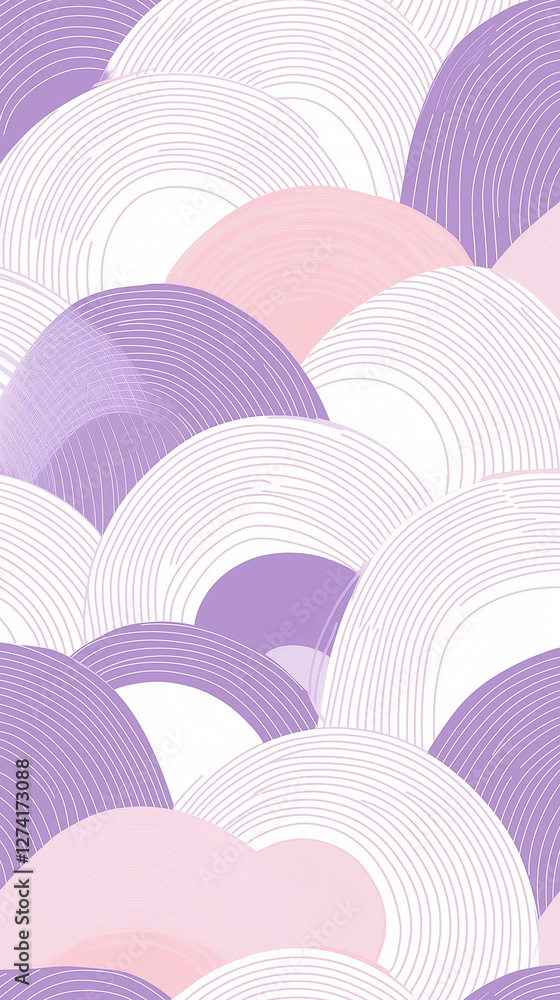 Overlapping curving shapes in purple and pink with text space