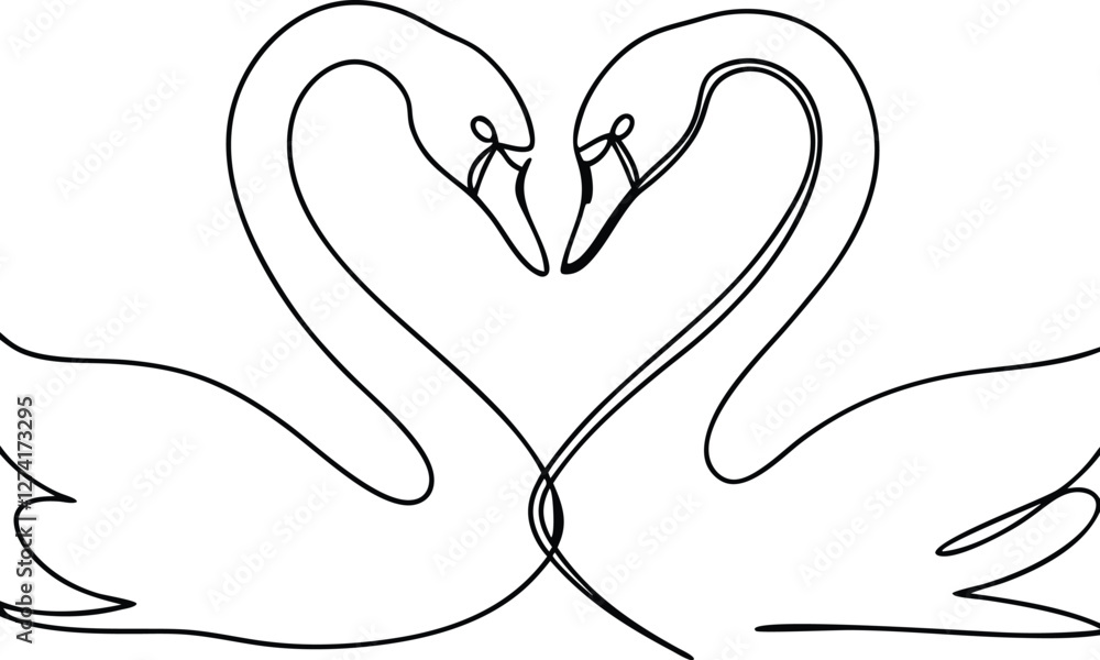 Elegant Swans Forming Heart Shape, Love, Nature, Grace, OneLine Drawing Elegant Swans Forming Heart Shape, Love, Nature, Grace, OneLine Drawing