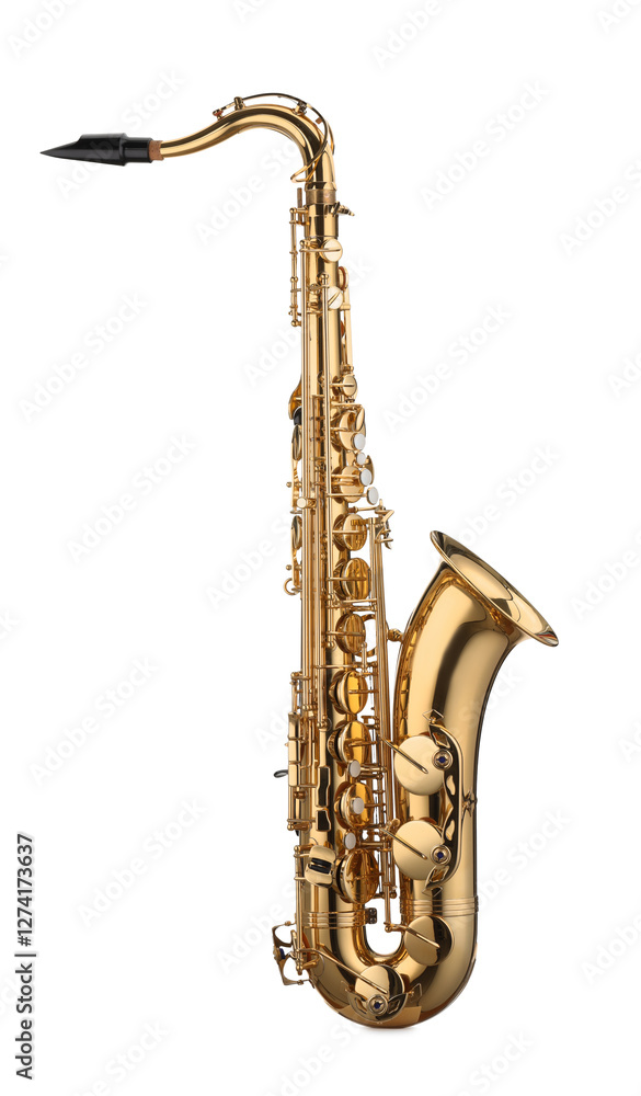 Naklejka premium Jazz. One beautiful saxophone isolated on white