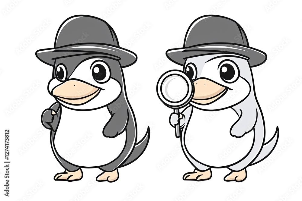 Fototapeta premium Little platypus wearing a tiny detective hat, holding a magnifying glass.