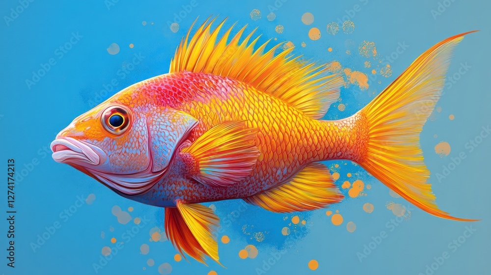 Fototapeta premium A striking hogfish with a clean, smooth blue gradient background