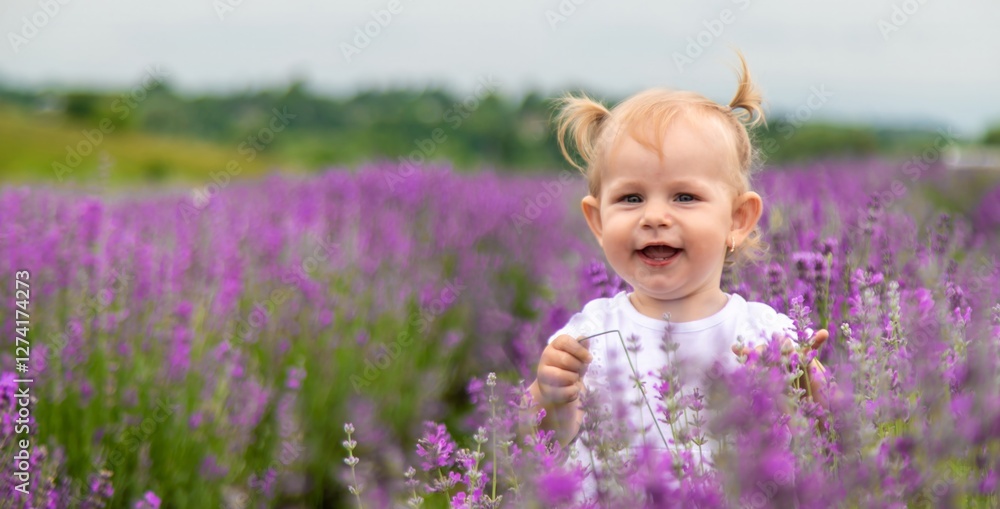Little girl in a lavender field and touching the flowers with her hand. Little girl in a lavender field and touching the flowers with her hand.