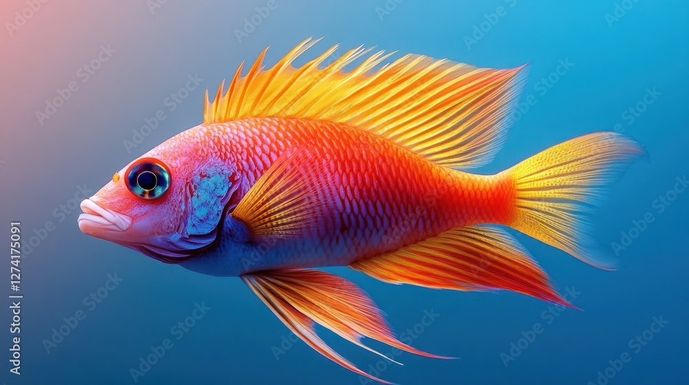 A striking hogfish with a clean, smooth blue gradient background A striking hogfish with a clean, smooth blue gradient background