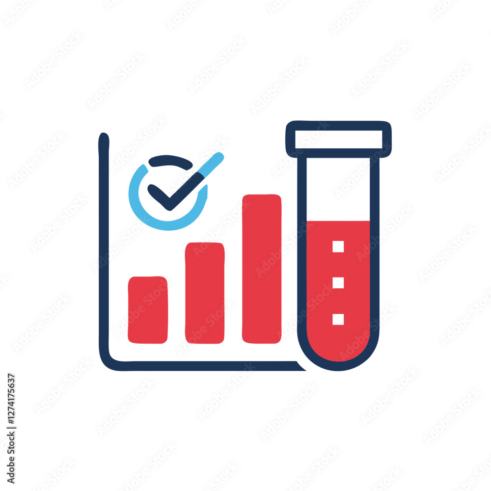 Lab results icon, colorful design, graph with test tube and checkmark, on white background
Lab results icon, colorful design, graph with test tube and checkmark, on white background