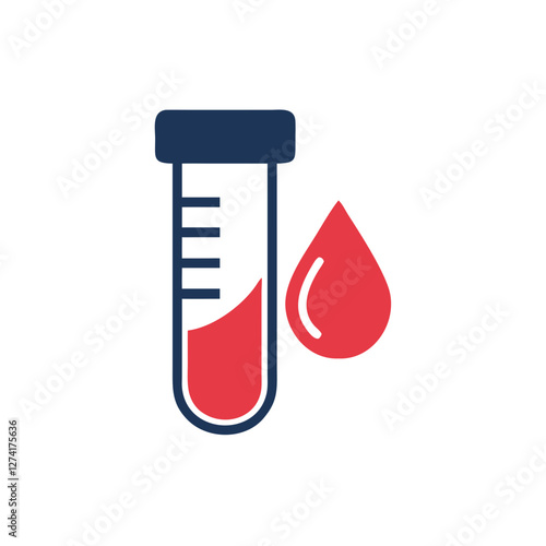Blood test icon, colorful design, test tube with drop, on white background