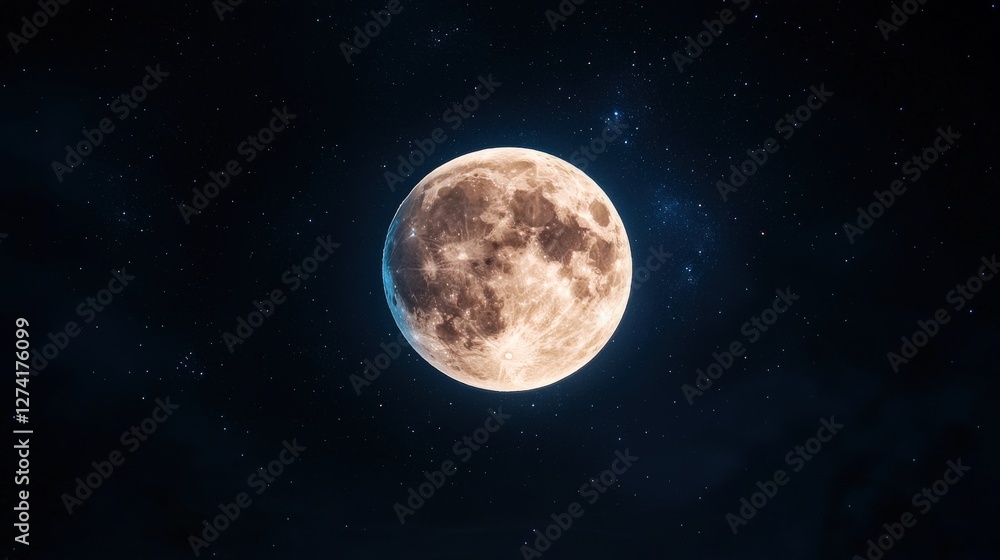 Bright full moon in starry night sky Bright full moon in starry night sky