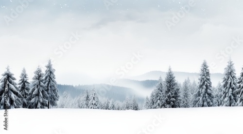 Wallpaper Mural Snowy forest landscape in winter on mountains background. Cold weather scene for banners & web Torontodigital.ca