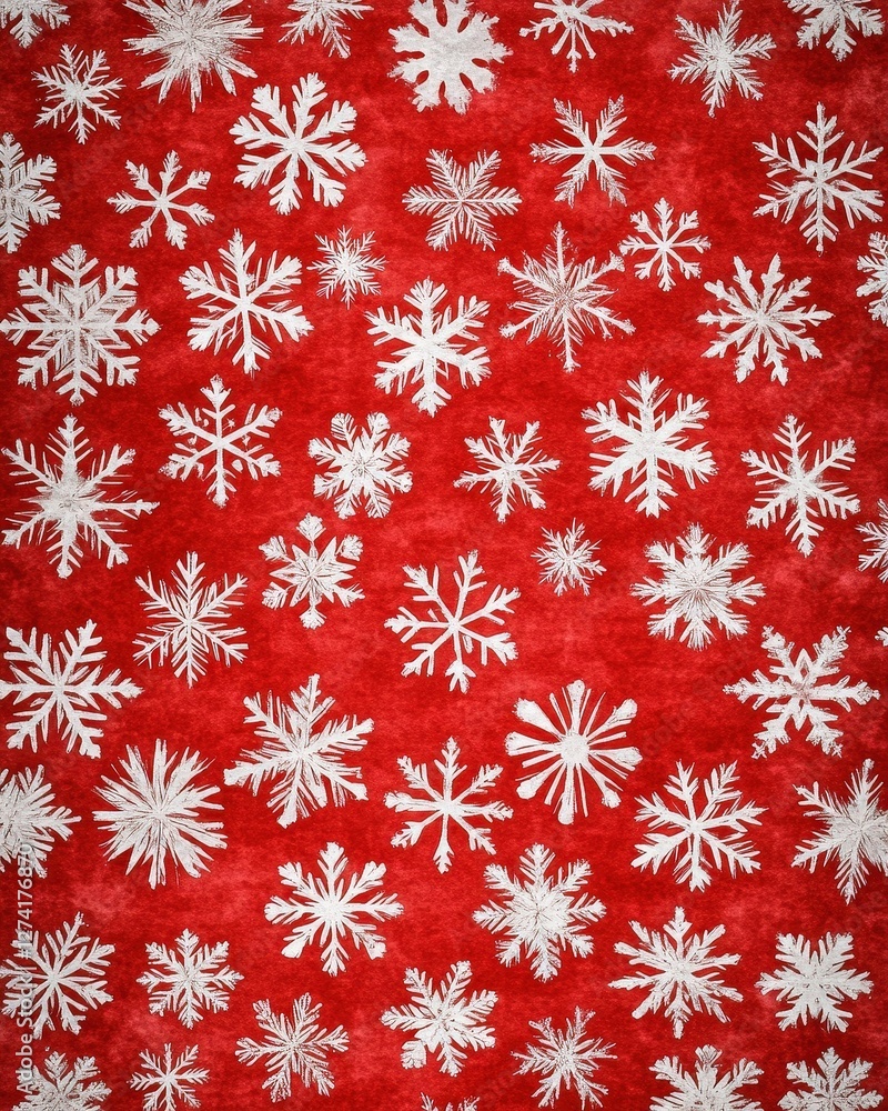 Snowflakes pattern on red background for winter holidays, cards, or party invites & festive themes Snowflakes pattern on red background for winter holidays, cards, or party invites & festive themes