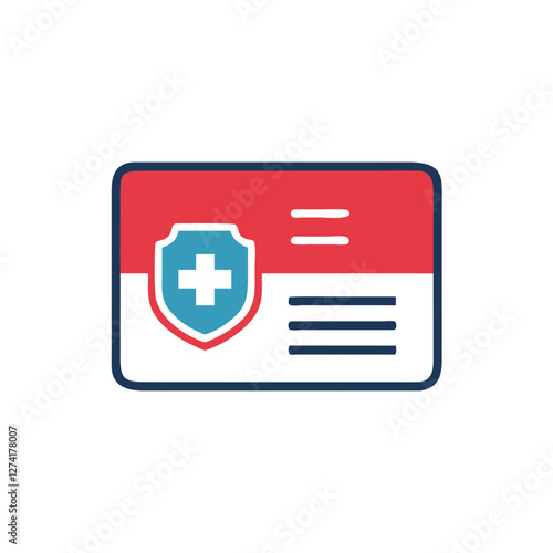 Health insurance card icon, colorful design, medical shield with cross, on white background