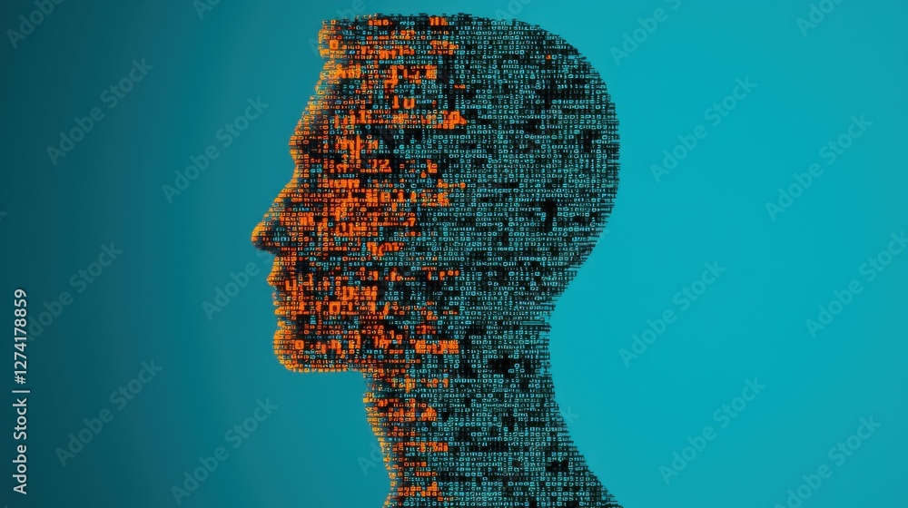 Digital Head with Glowing Binary Code Symbolizing Intelligence Digital Head with Glowing Binary Code Symbolizing Intelligence