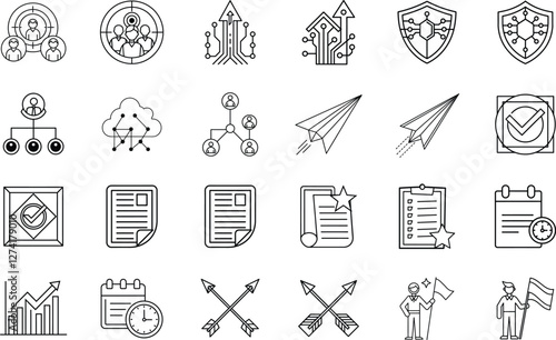 Business Strategy Icons Planning, Teamwork, Growth, and Security