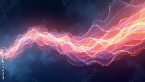 Ethereal Luminous Streak Illustration, Kinetic Waves Dissipating into a Vibrant Spectrum on a Dark Background