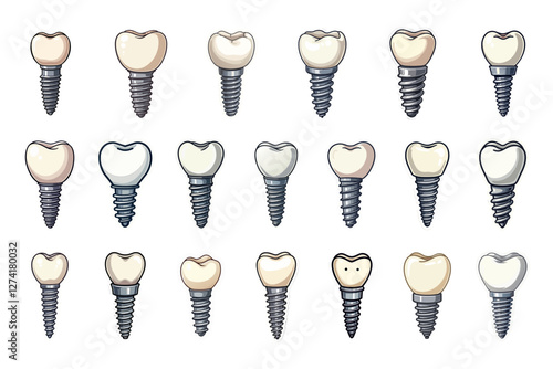 Cartoon Illustration of Various Dental Implants