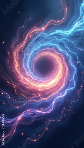 Iridescent Light Vortex Illustration, Prismatic Swirls, Abstract Gradient Continuum with Copy Space