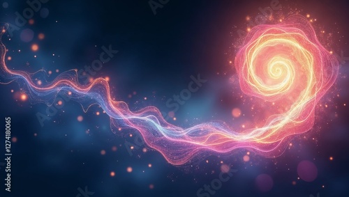 High-Contrast Iridescent Light Vortex Illustration, Spiraling Colors, Abstract Gradient Continuum with Copy Space