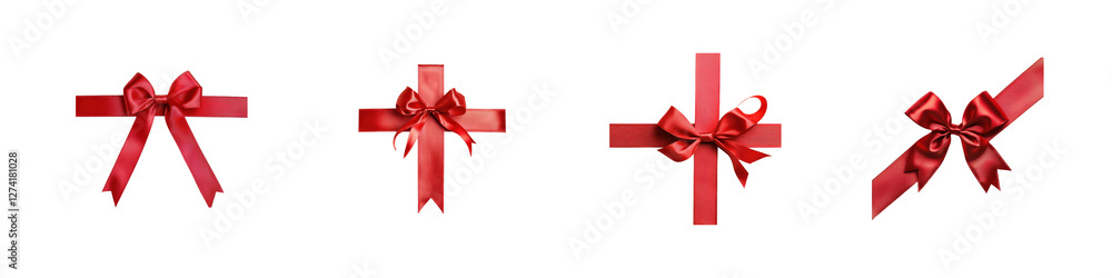 Elegant Red Ribbons and Bows for Present Decoration and Gift Wrap Elegant Red Ribbons and Bows for Present Decoration and Gift Wrap