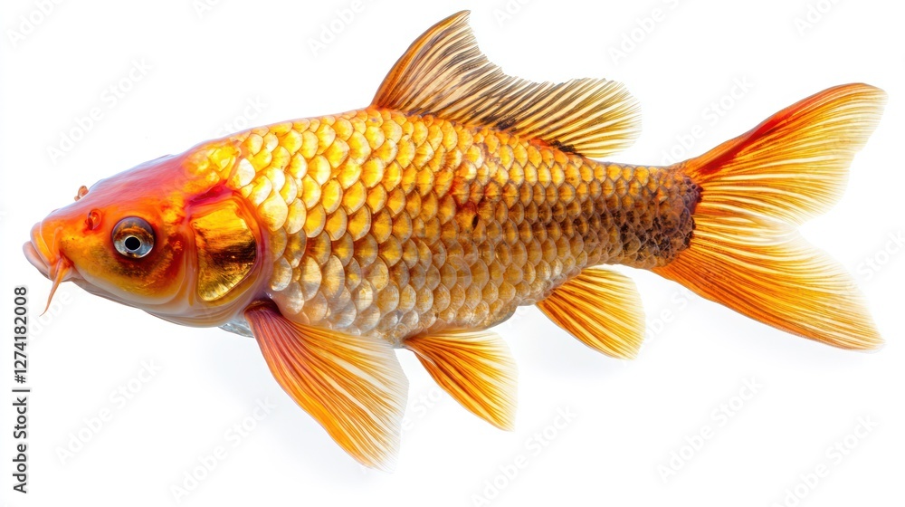 A vibrant koi fish, isolated on a solid white background, sharp focus A vibrant koi fish, isolated on a solid white background, sharp focus
