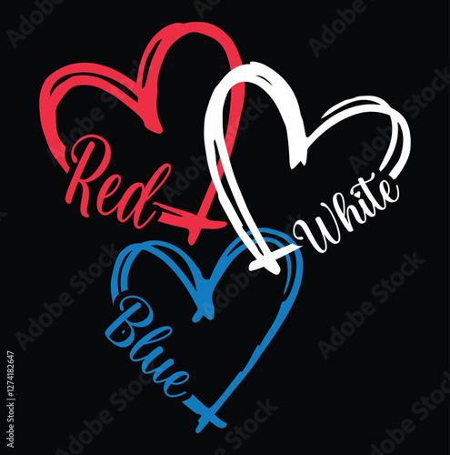 Patriotic Hearts. Red, White And Blue Love