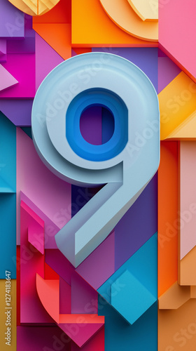 Obraz na płótnie Number nine in colorful 3D shapes vertical w salonie