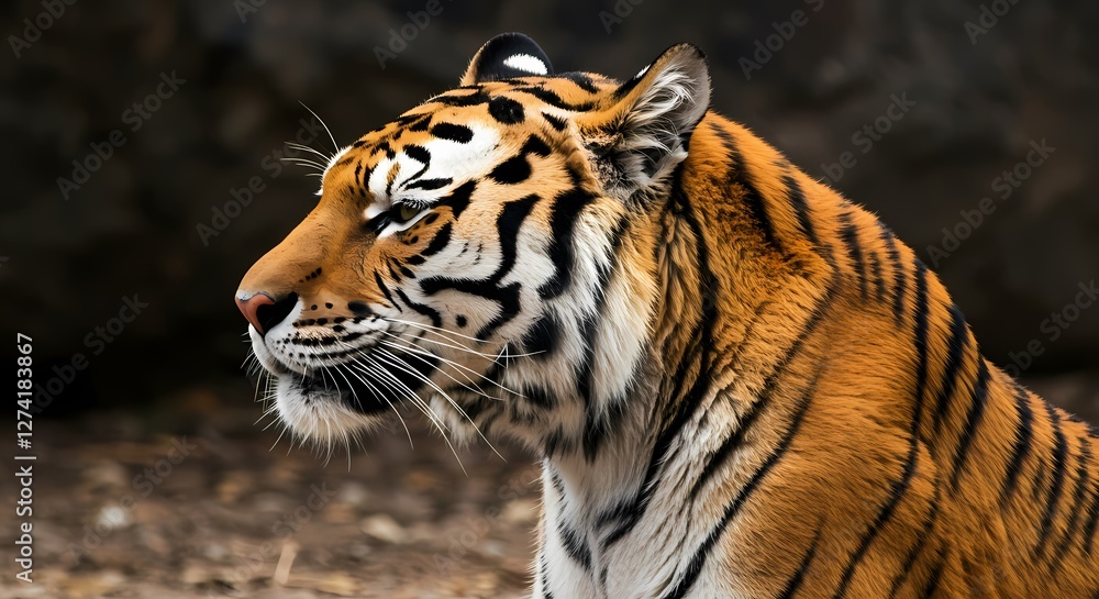 Naklejka premium Majestic Tiger in the Wild: Close-Up Portrait of a Fierce Predator in Natural Habitat, Perfect for Wildlife and Nature Themes