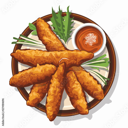 Crispy Indian Pakoras with Dipping Sauces – Vector Illustration