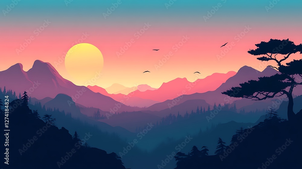 Serene Sunset Over Majestic Mountain Ranges Serene Sunset Over Majestic Mountain Ranges