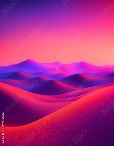 Surreal Landscape of Colorful Dunes at Sunset Gradient Landscape Wallpaper Background