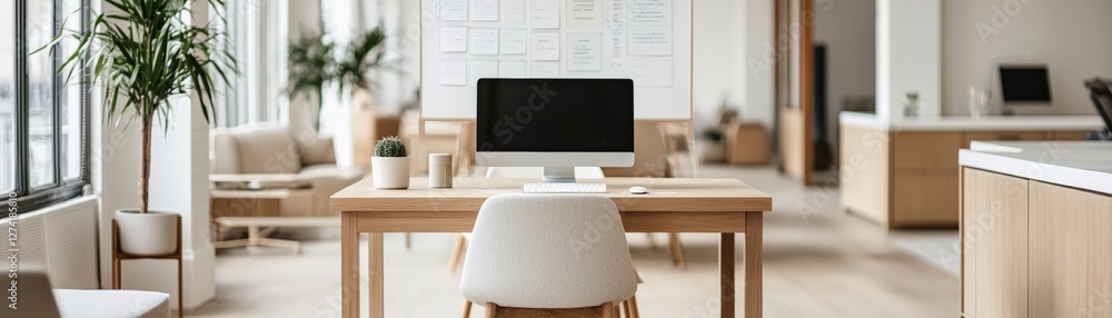 Obraz premium Inspiring office space with vision board and plants