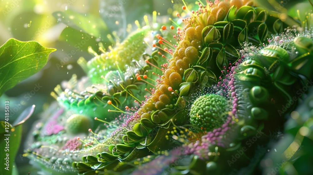 Fototapeta premium Microbial growth patterns in a lush green environment