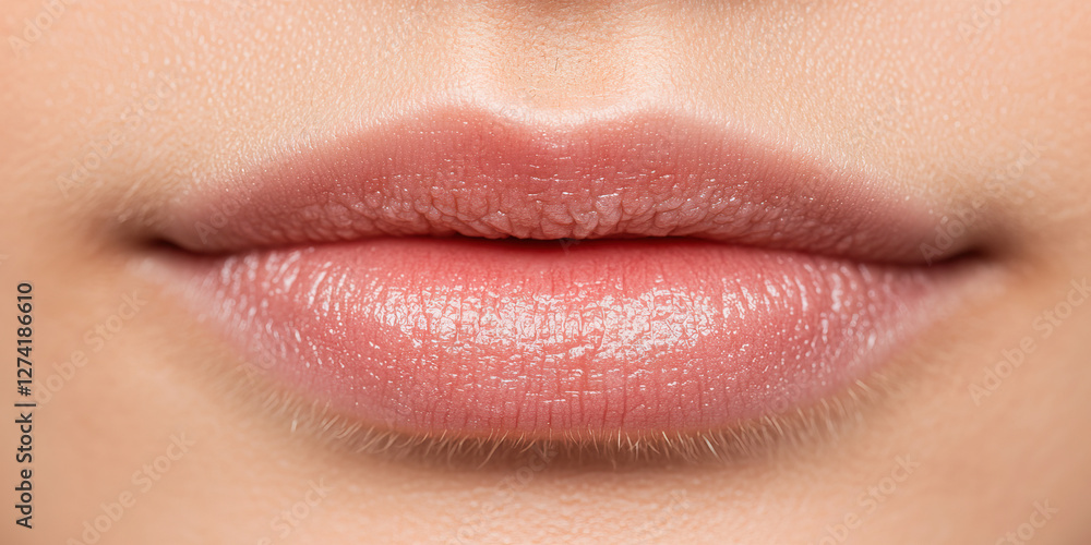 Fototapeta premium Close-up Image of Lips with Light Pink Lipstick