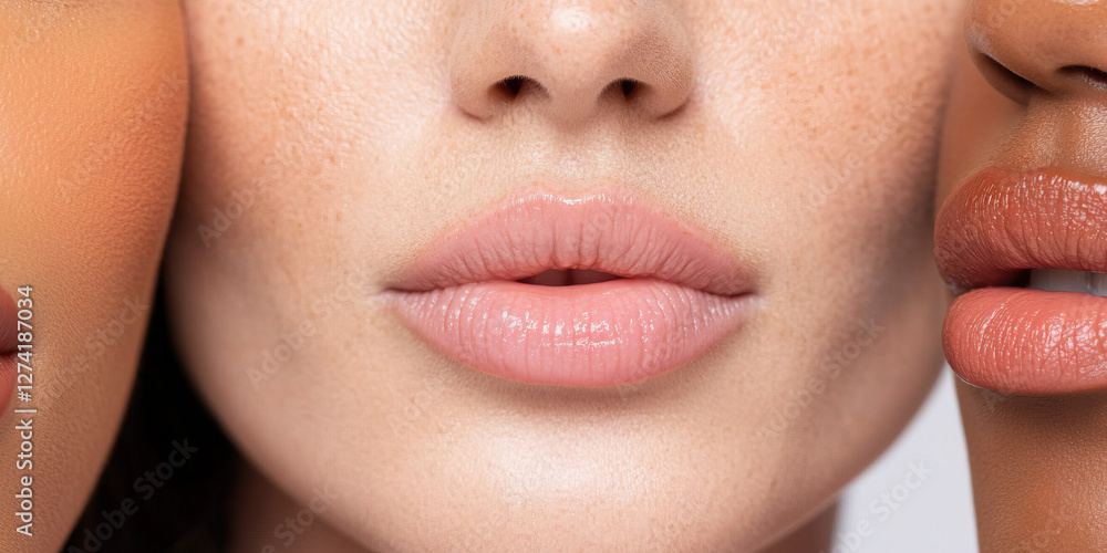 Fototapeta premium Close-up of Three Women's Faces Showing Variation in Skin Tone and Lip Color
