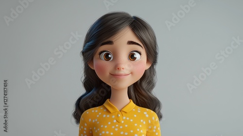 Smiling girl, 3D render, studio backdrop, animation