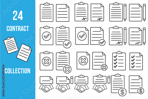 Contract and agreement icons collection, Contract icons set, agreement symbols collection, 24 set of Contract and agreement icons, vector illustration.