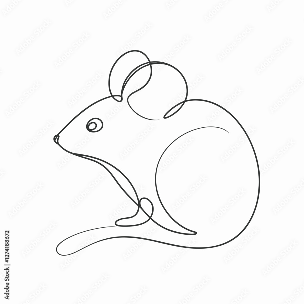 Minimalist one-line drawing of a mouse Minimalist one-line drawing of a mouse